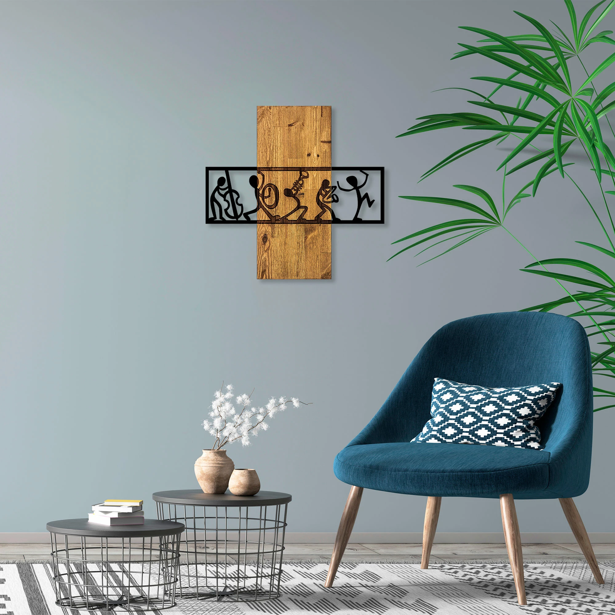 Aksesor dekorativ prej druri për mur, Wallity MA-301, ngjyrë arre dhe e zezë, 58x61cm