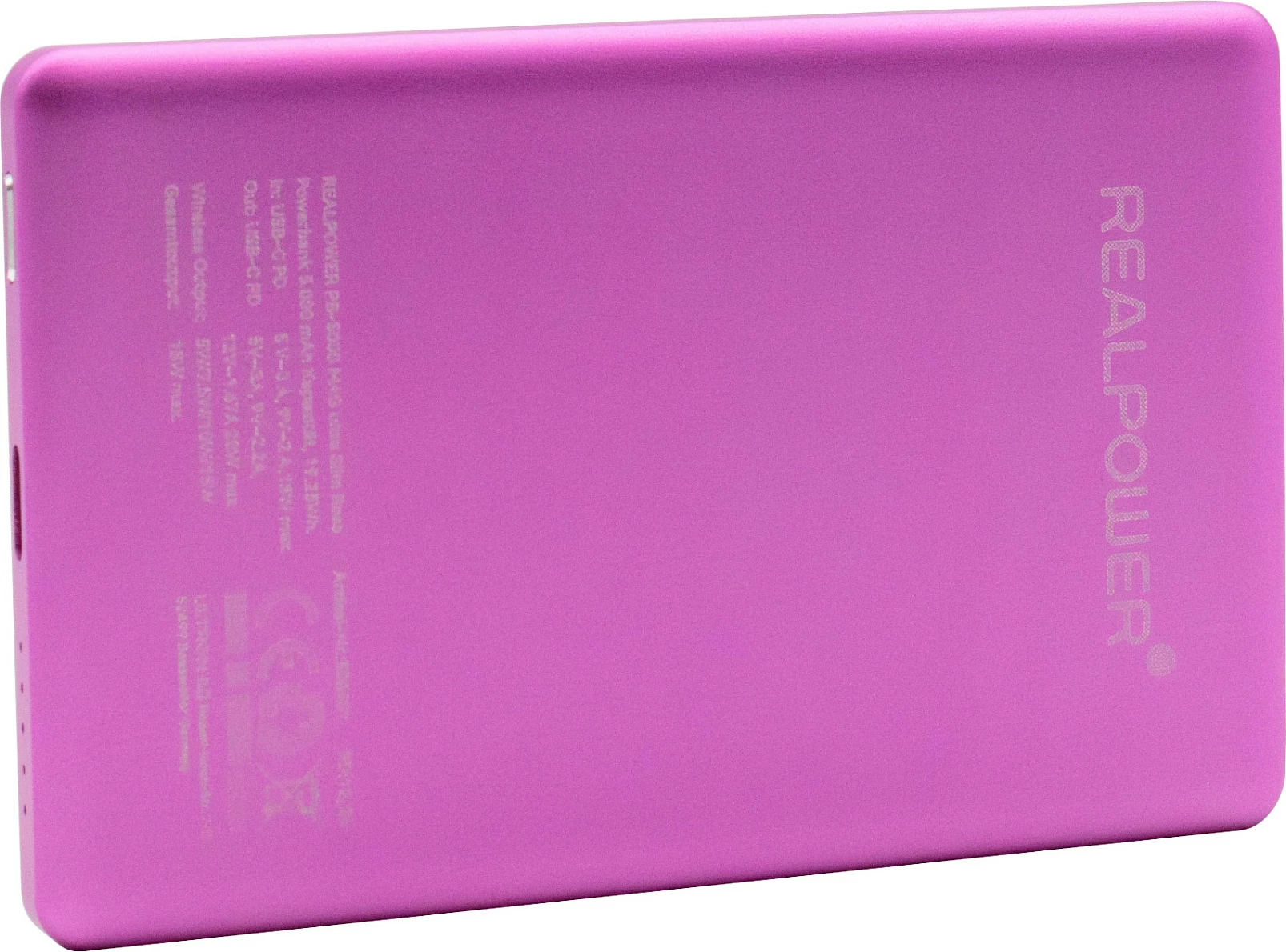 Powerbank RealPower PB-5000 MAG, 5000 mAh, MagSafe, karikim wireless 15 W, USB-C PD 20 W, rozë