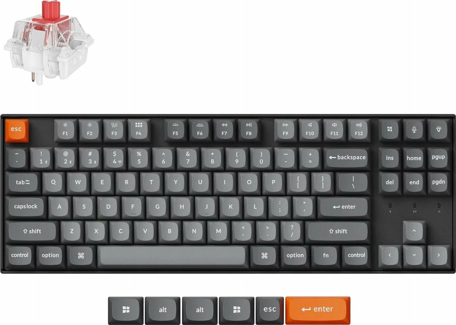 Tastierë mekanike Keychron K8 Max TKL 87 taste, QMK, Hot-Swappable, Wireless 2.4GHz/Bluetooth/USB-C, RGB, Super Red, e zezë