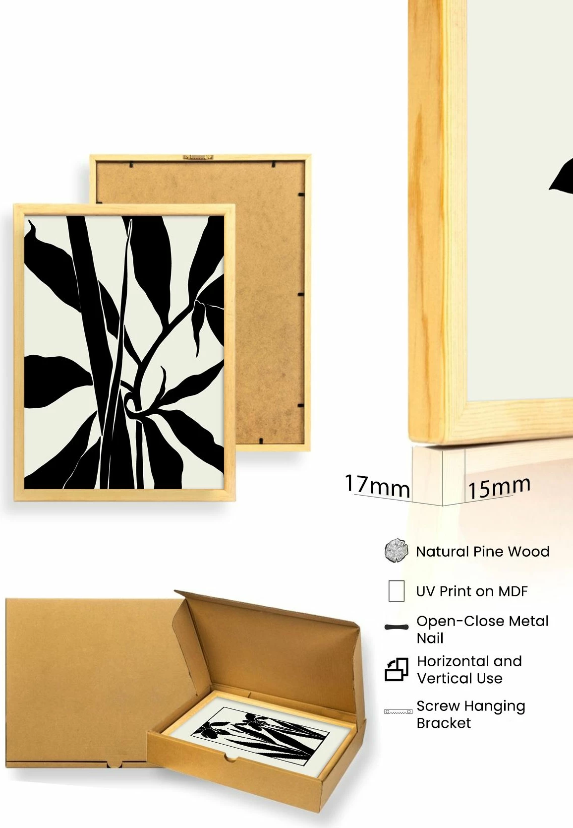 Pikturë dekorative me kornizë MDF (3 copë), Wallity, Huhu482, 50x70cm