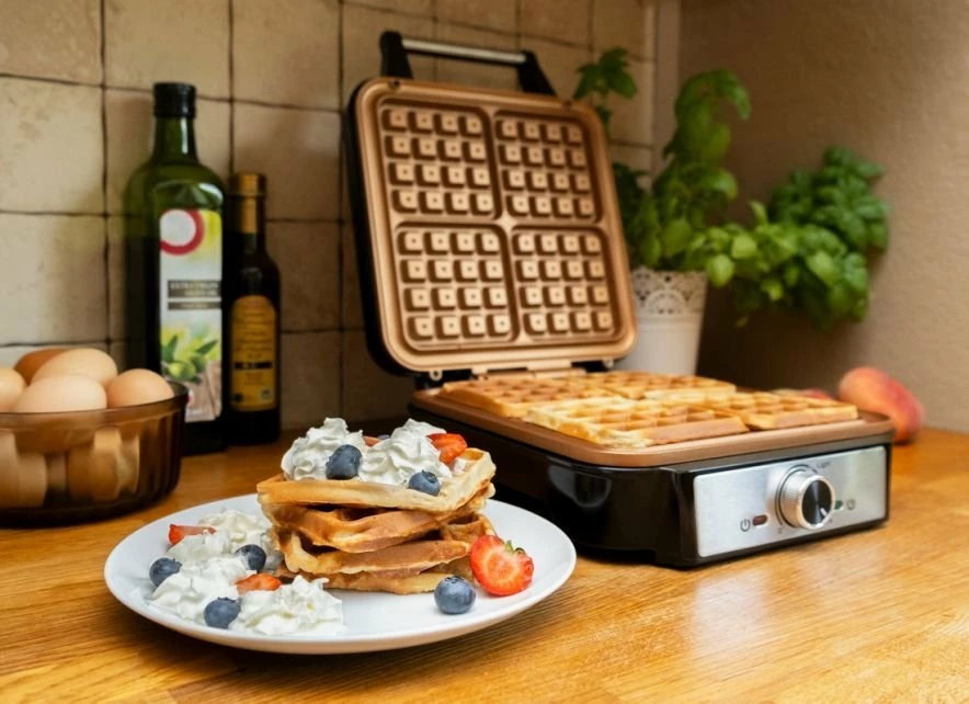 Aparat për waffle Ideal IK1602 1200 W, 4 waffle, argjend