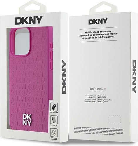 Mbështjellës DKNY Leather Monogram Pattern Metal Logo MagSafe për iPhone 15 Pro Max, Rozë