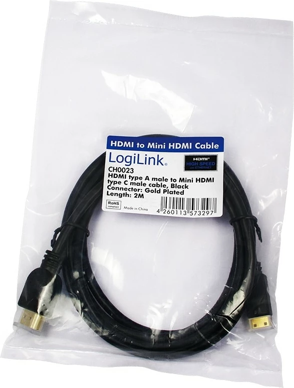 Kabllo HDMI LogiLink CH0023, 2m, HDMI Type A në HDMI Type C, e zezë