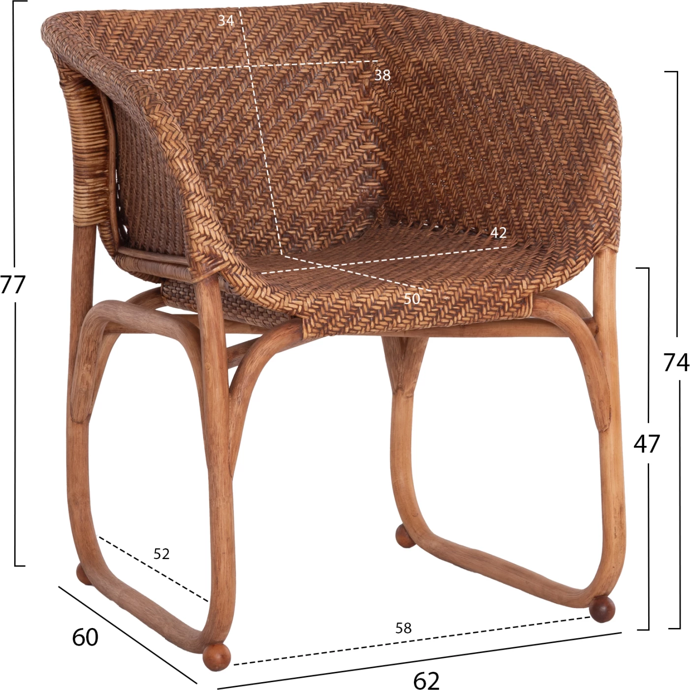 Karrige TUCKET FH9958.02 prej ratan natyral, ngjyrë arre, 63x60x77H cm