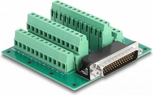 Adapter terminal bllok DeLOCK D-Sub HD 44-pin mashkull, montim DIN shinë, i gjelbër