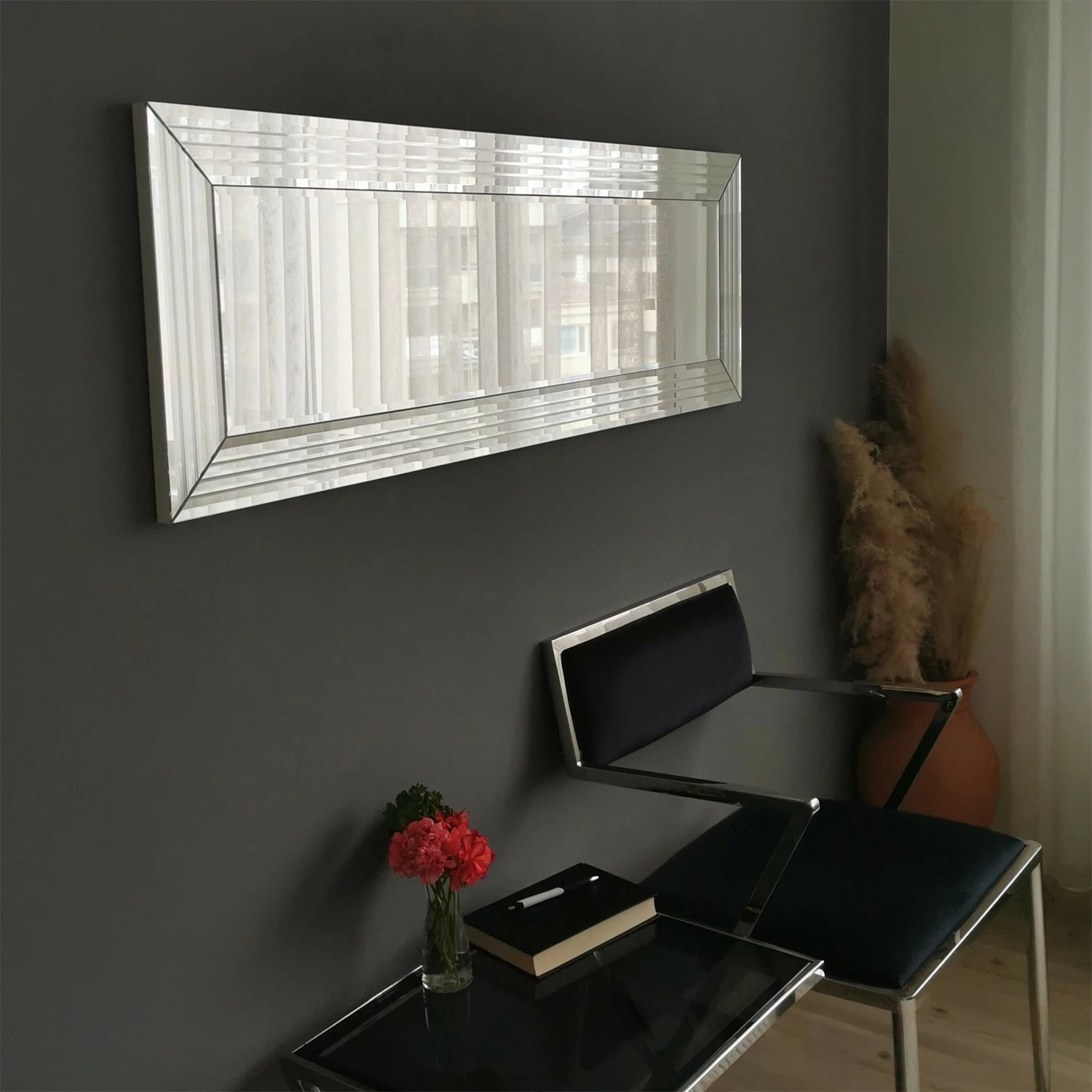 Pasqyrë moderne Hanah Home, A301Y, ngjyrë argjendi, 120x40x2.2cm