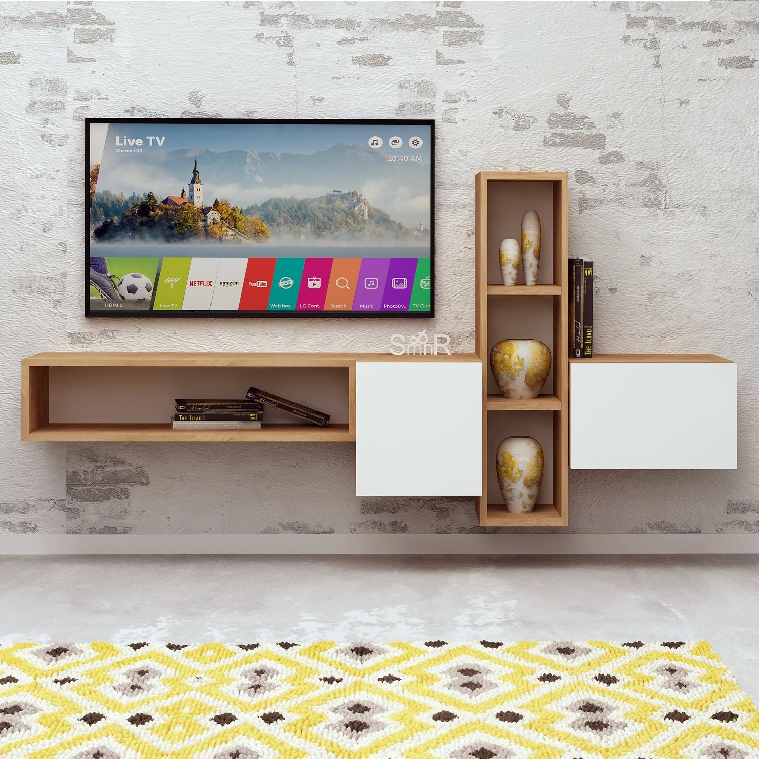 Komodë TV Hanah Home, ngjyrë kumkuat, dru lis dhe e bardhë