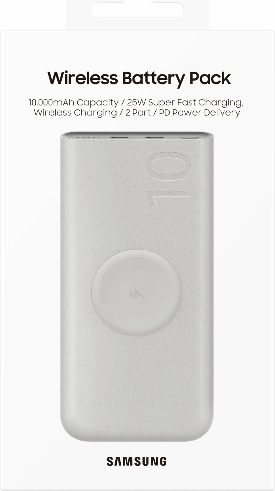 Powerbank Samsung EB-U2510XU 10000mAh 25W 2x USB-C me karikim pa tela, krem, me kabllo USB-C