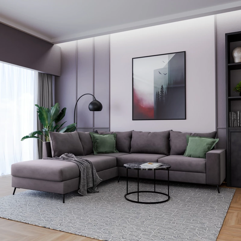 Kënd divani Boston këndi djathtë, pëlhurë, ngjyrë gri e errët-gjelbër e errët, 290x235x95cm