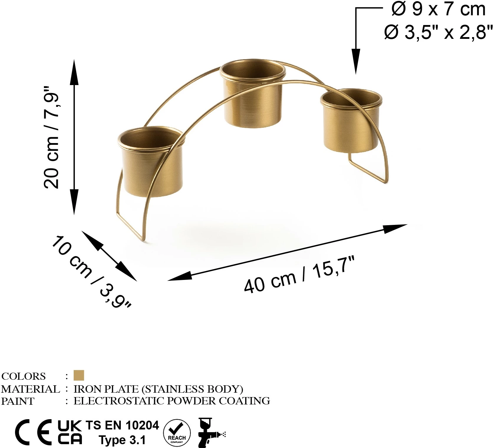 Aksesor dekorativ metalik, ngjyrë ari, Aberto Design, GED-012