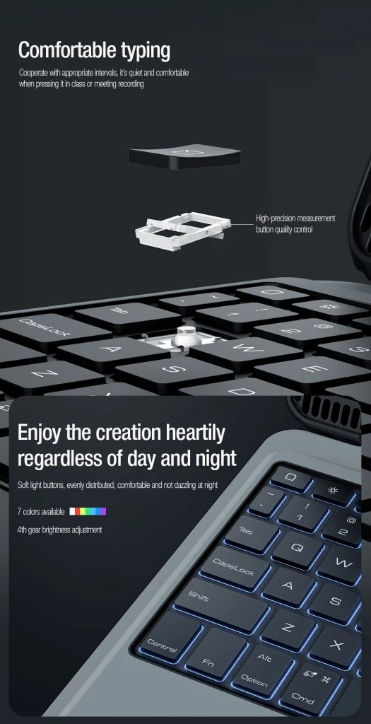 Mbështjellës me tastierë Nillkin 24004 për Apple iPad 10.9" 2022 / 11" 2025, touchpad, taste me drita, Bluetooth 3.0, 180 mAh, e zezë