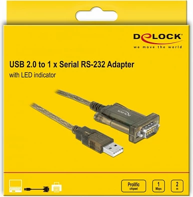Kabllo adapter DeLOCK 64073 USB-A në Serial RS-232 DB9, 2 m, transparent