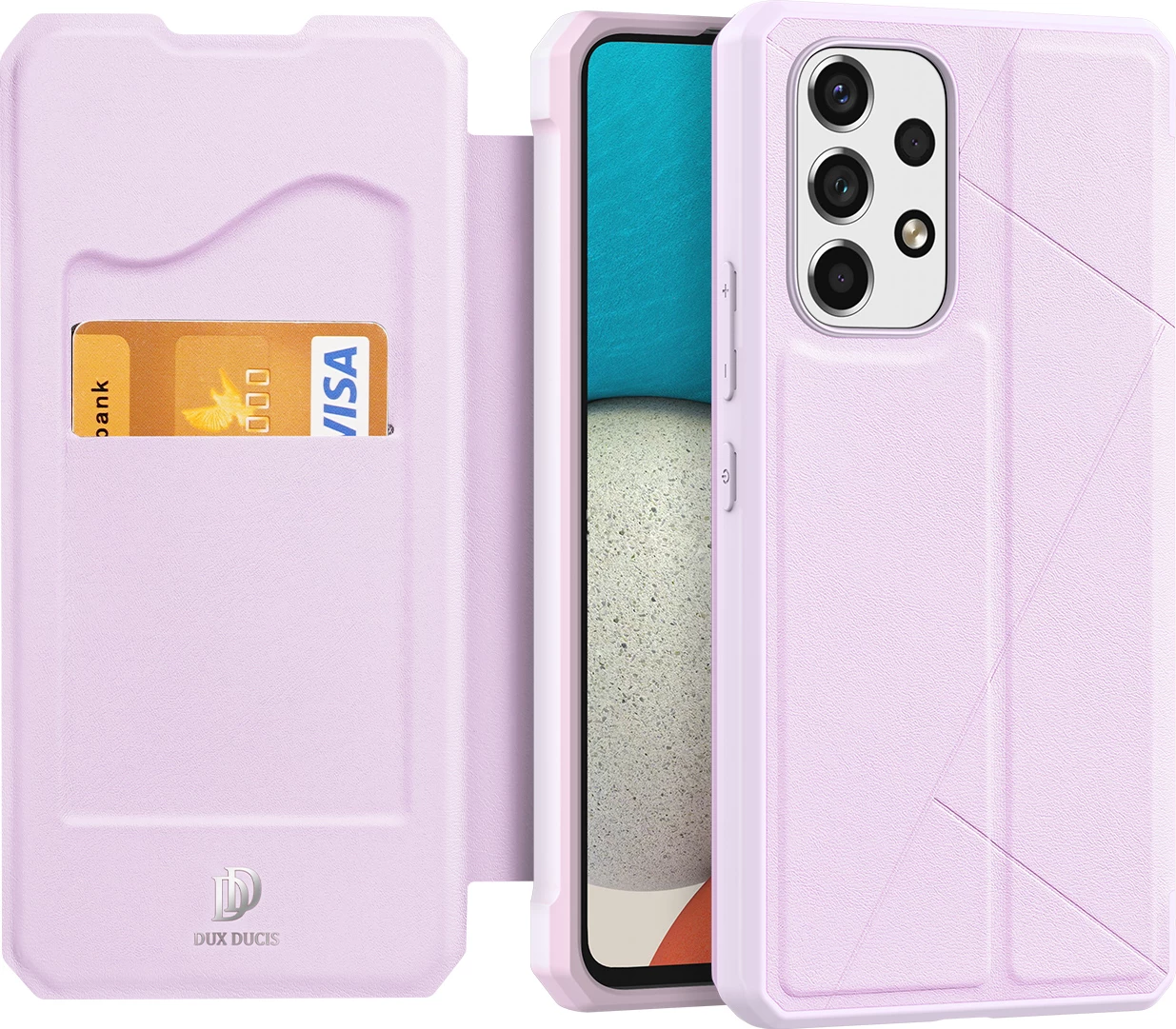 Mbështjellës Dux Ducis Skin X për Samsung Galaxy A73, me xhep për kartela, rozë