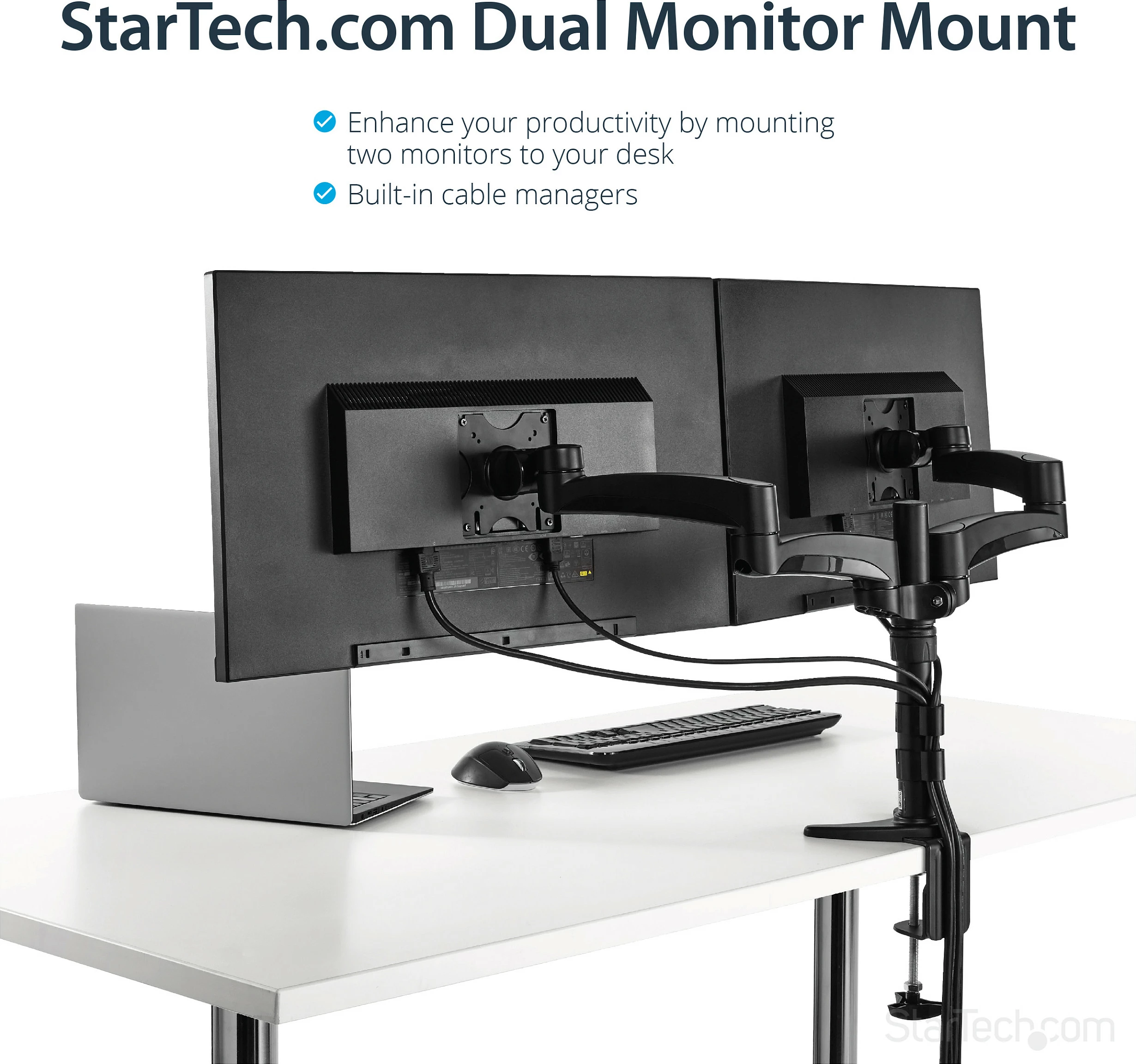 Mbajtëse për dy monitorë StarTech ARMDUAL, montim në tavolinë me clamp/grommet, VESA 75x75/100x100, 12-24", e zezë
