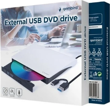 Lexues/shkrues i jashtëm DVD/CD Gembird DVD-USB-031-BW USB-C USB 3.1 24x CD / 8x DVD bardh e zi
