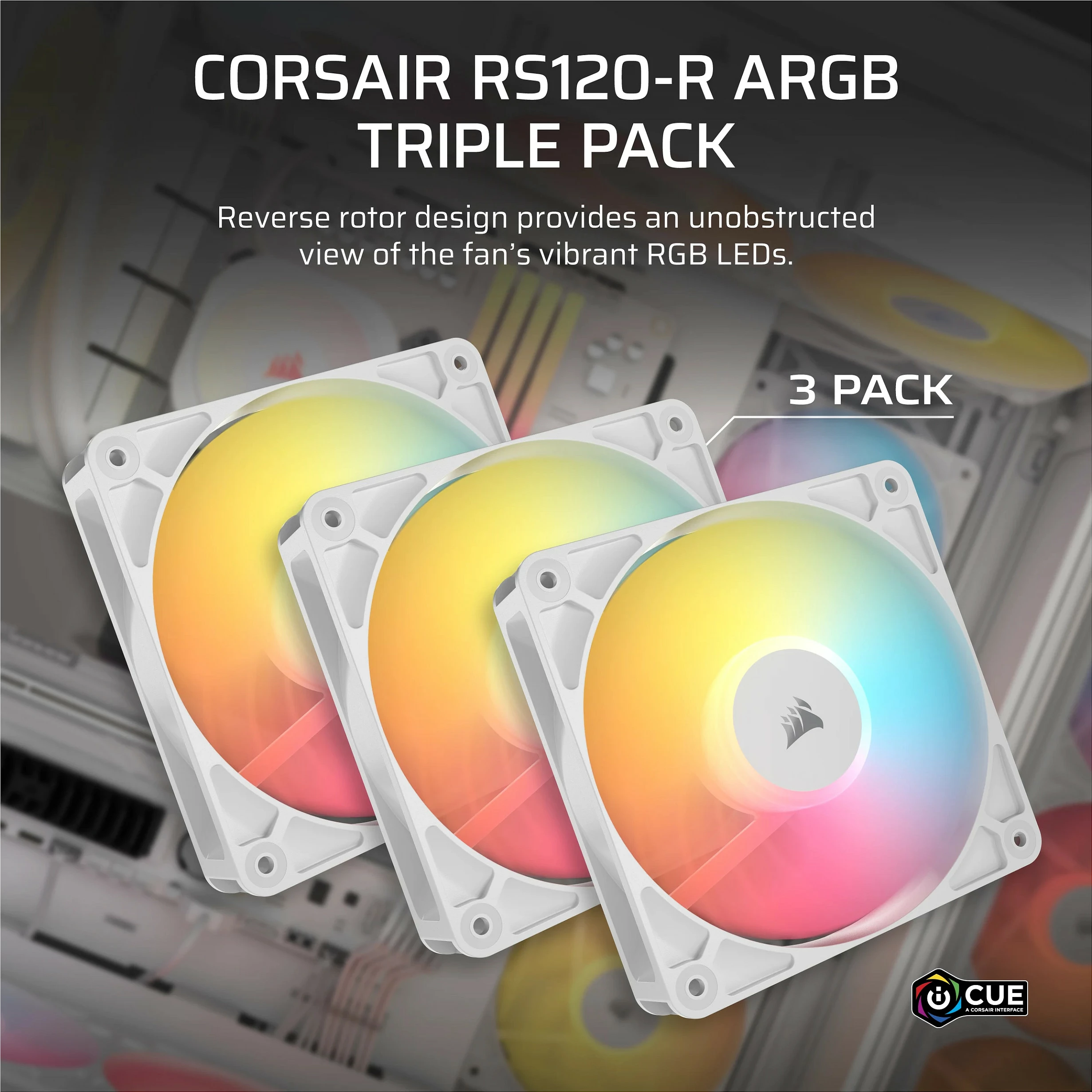 Ventilator për kasë Corsair RS120-R ARGB PWM 120mm, 3 copë, i bardhë
