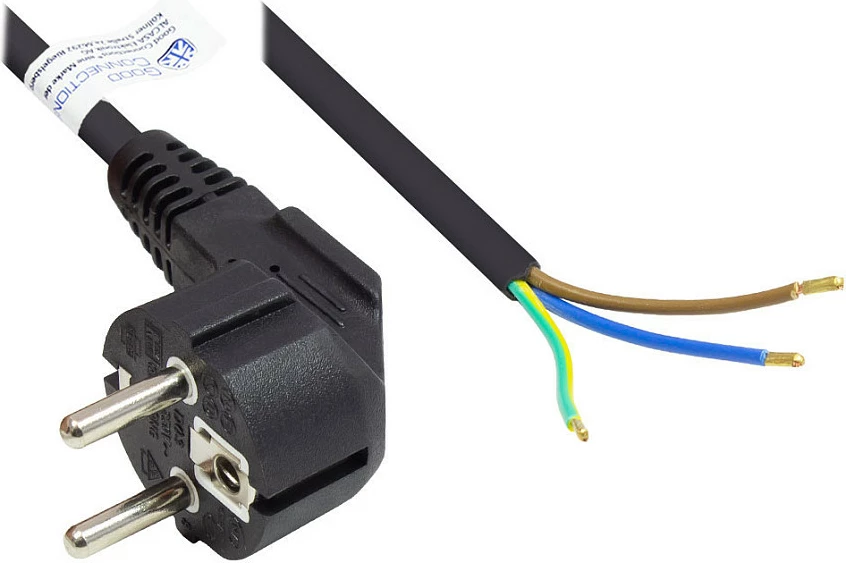 Kabllo rryme GoodConnections Schuko angled open end 1.5m, e zezë