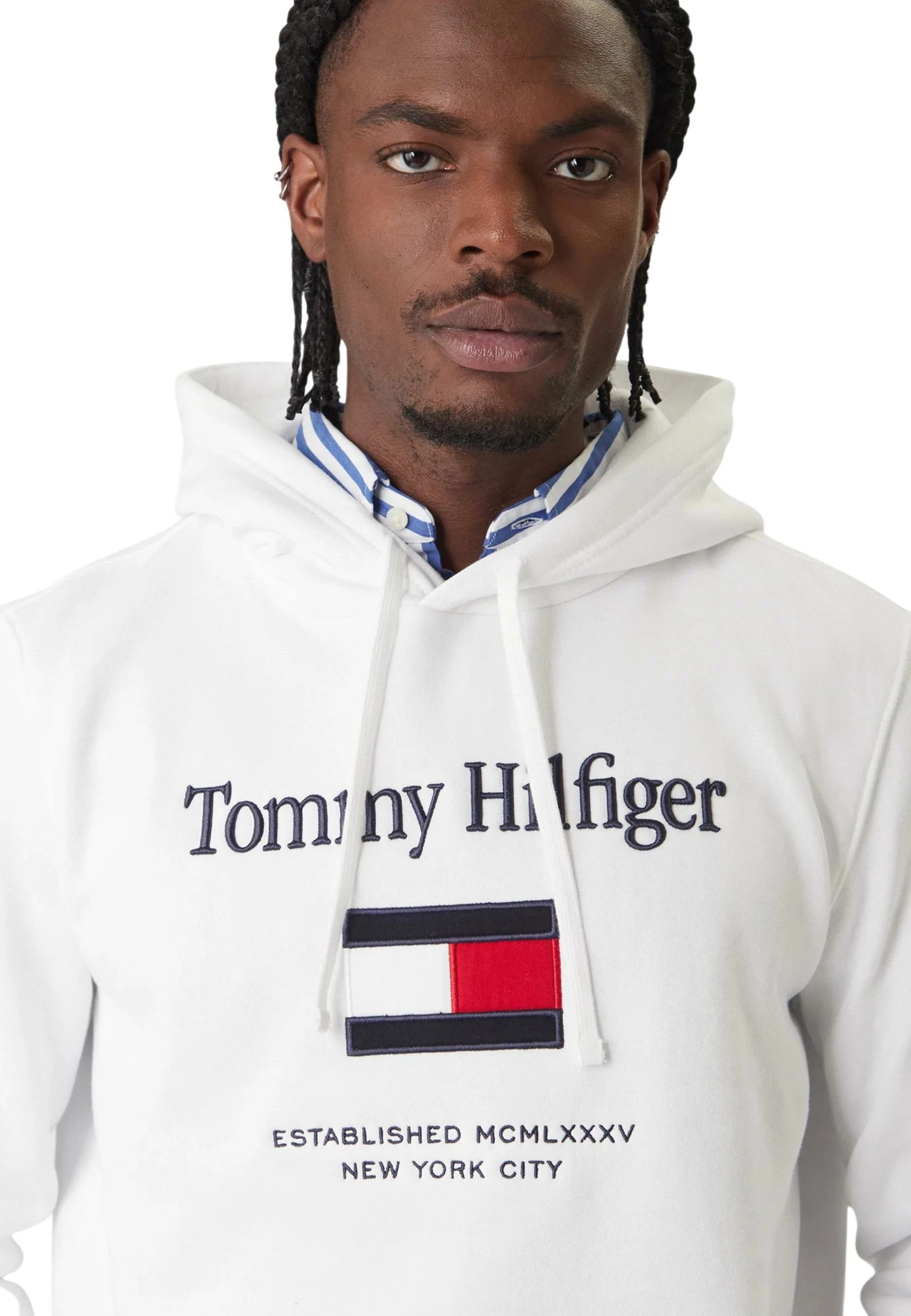 Duks me kapuç Tommy Hilfiger MW0MW42735 për meshkuj, i bardhë [Madhësia: L]