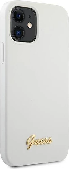 Mbështjellës Guess Silicone Vintage Gold Logo për iPhone 12 mini 5.4\", hardcase, i bardhë