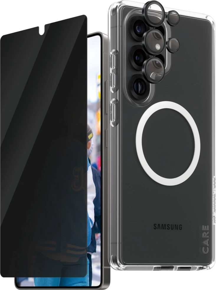 Mbështjellës PanzerGlass CARE Flagship 3in1 me xham privatësie dhe mbrojtëse lente për Samsung Galaxy S25 Ultra