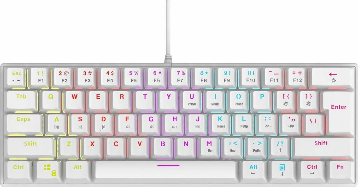 Tastierë gaming Rampage Plower K60 RMP Blue Switch 60% USB RGB e bardhë, me wrist rest