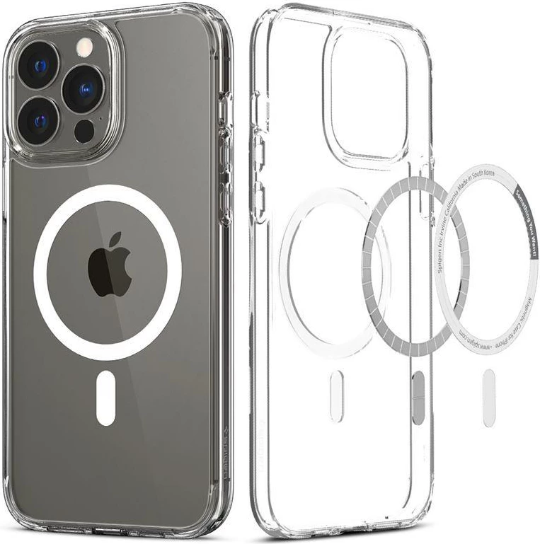 Mbështjellës Spigen Ultra Hybrid Mag për iPhone 13 Pro Max, MagSafe, Transparent/Bardhë