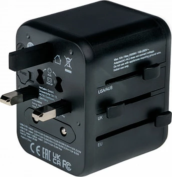 Adapter universal udhëtimi Verbatim UTA-02, 1x USB-A, 1x USB-C, 2500W, i zi