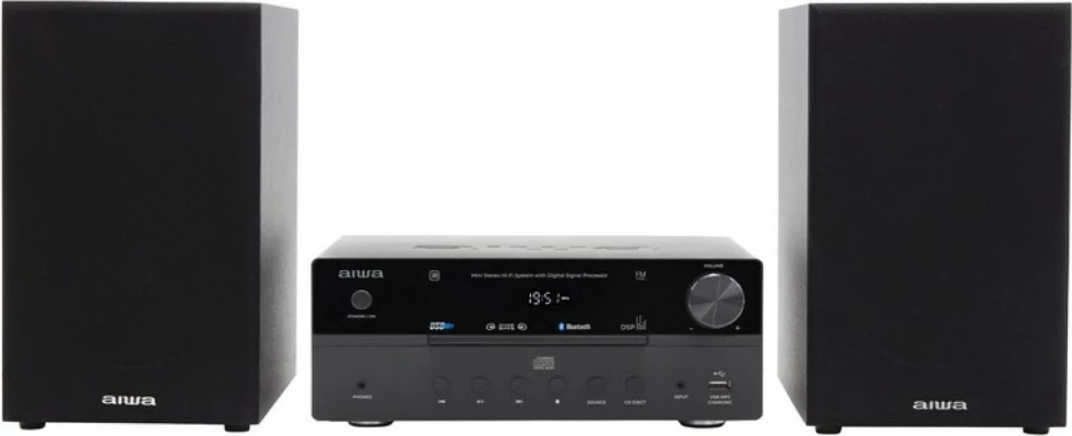 Sistem mini stereo Hi‑Fi Aiwa MSBTU-550 50W RMS me CD, Bluetooth 5.0, FM, USB, set me 2 altoparlantë, e zezë