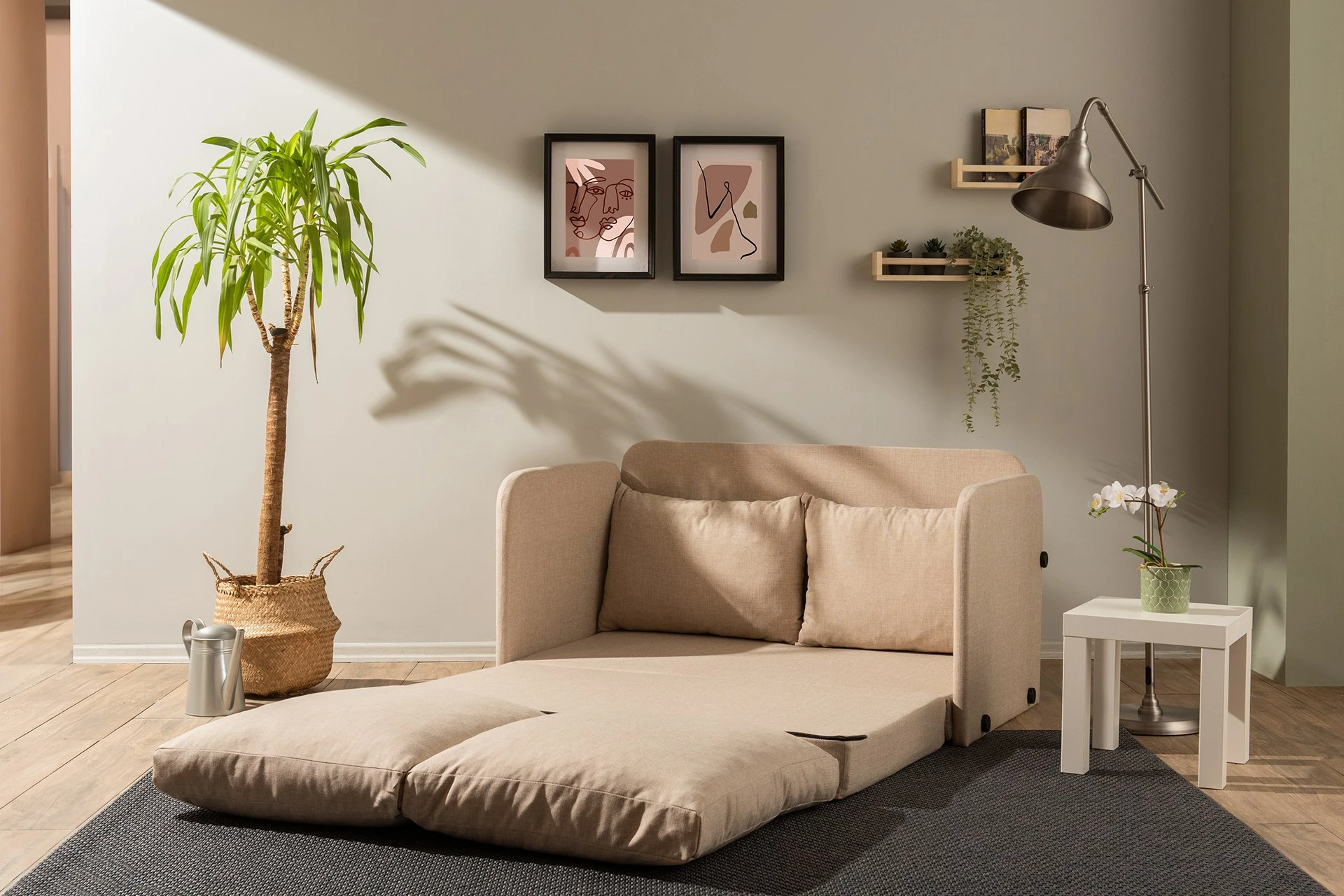Divan-krevat dy ulëse, ngjyrë bezhë, Saga, Atelier del Sofa