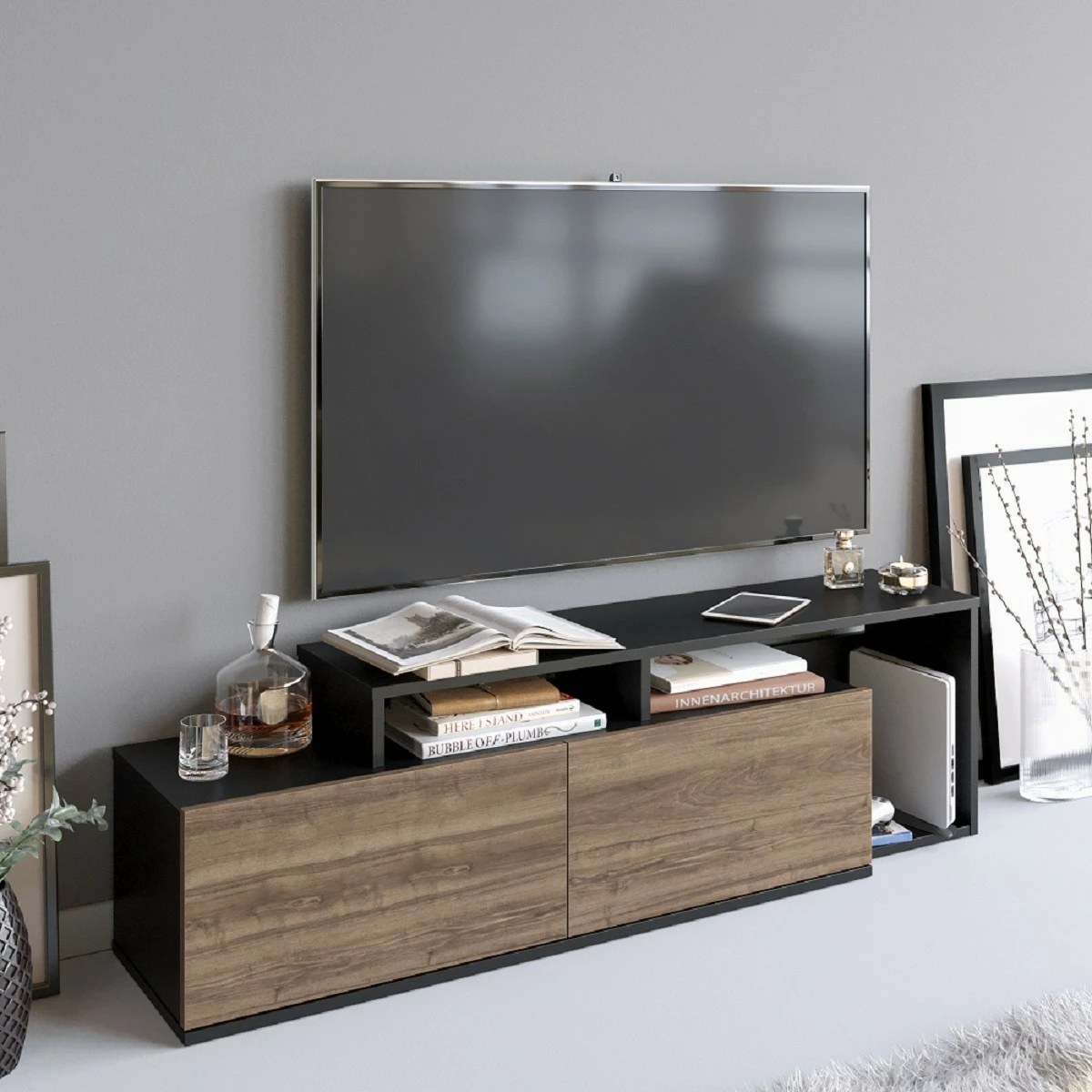 Komodë TV Hanah Home Nexera, e zezë dhe arre
