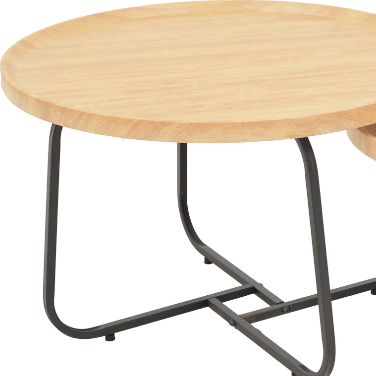 Set tavolinash kafeje Crismory, 2 copë, MDF, ngjyrë natyrale dhe këmbë metali të zeza