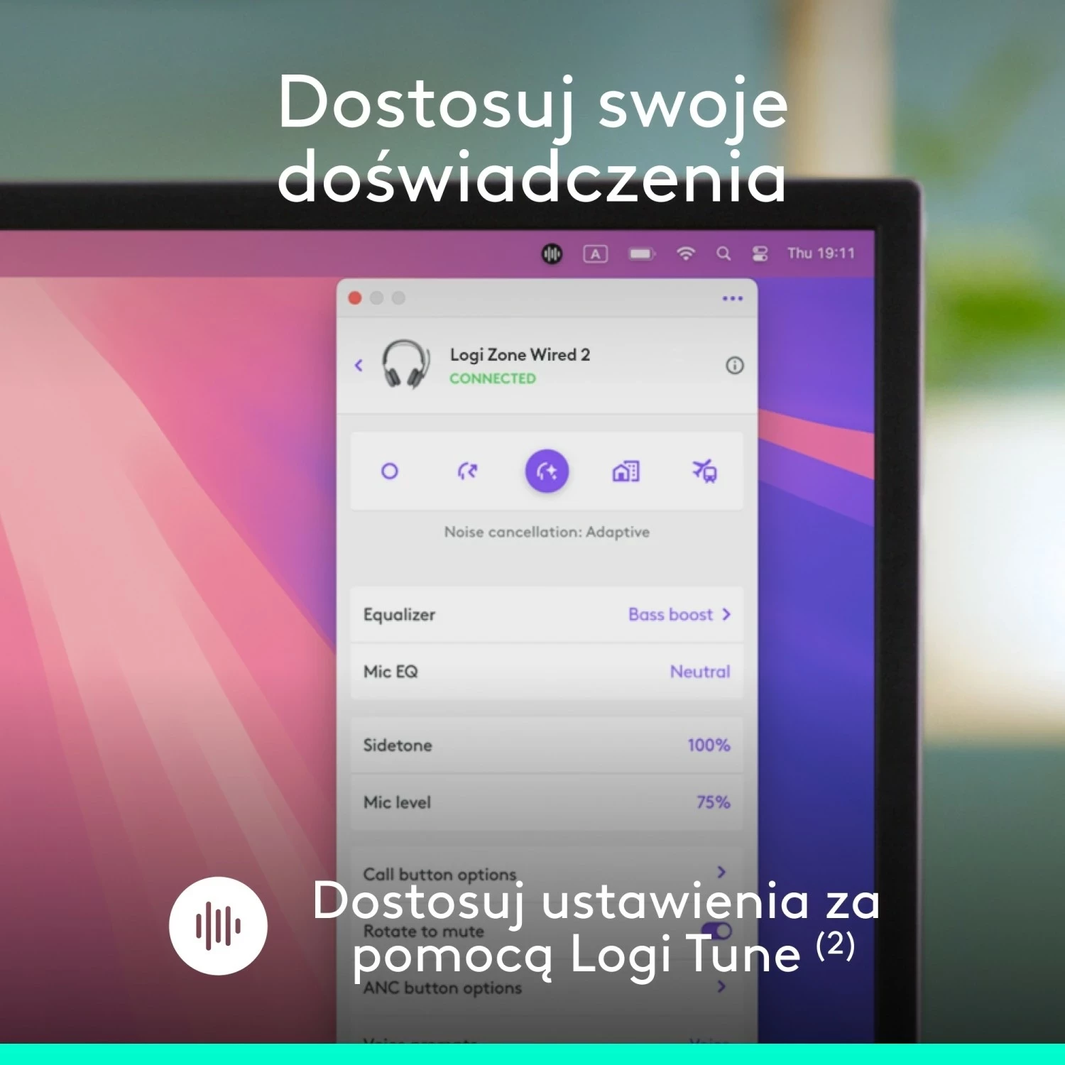Kufje Logitech Zone Wired 2, me ANC, me kabllo, për Mac/PC, e zezë