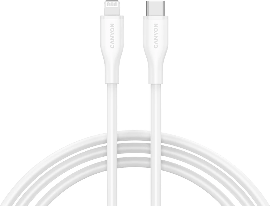 Kabl USB-C në Lightning CANYON OnWire 60LN CLNM60 1m 60W MFi silikon, i bardhë