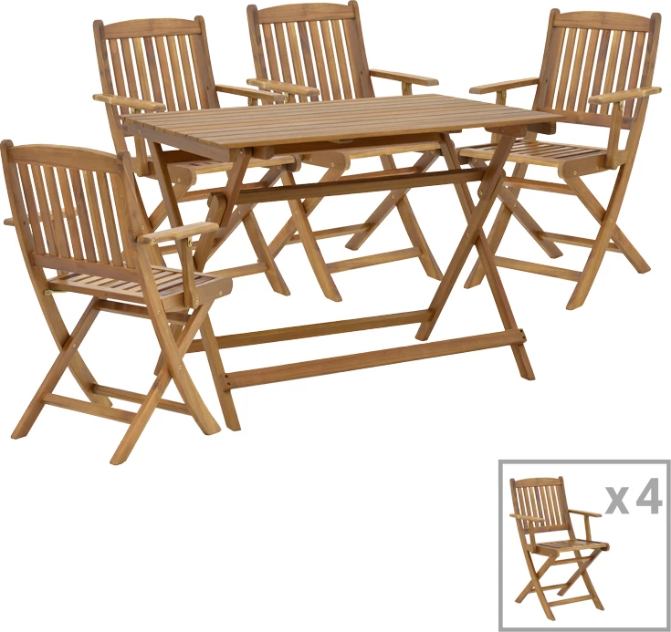 Tavolinë me karrige Recofly-Jaybo set prej 5 copash, dru akacie natyral, 100x65x72cm