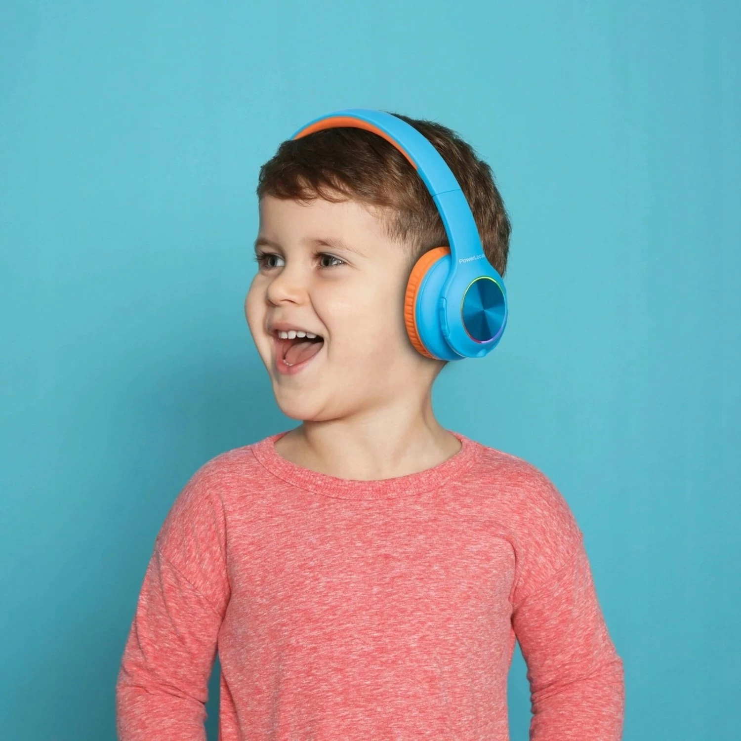 Kufje PowerLocus PLED Kids, Bluetooth, LED, on-ear, kaltër/portokalli