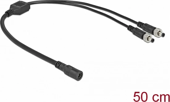 Kabllo ndarëse DC DeLOCK 5.5 x 2.1 mm, 1x femër në 2x mashkull me vida, 50 cm, e zezë