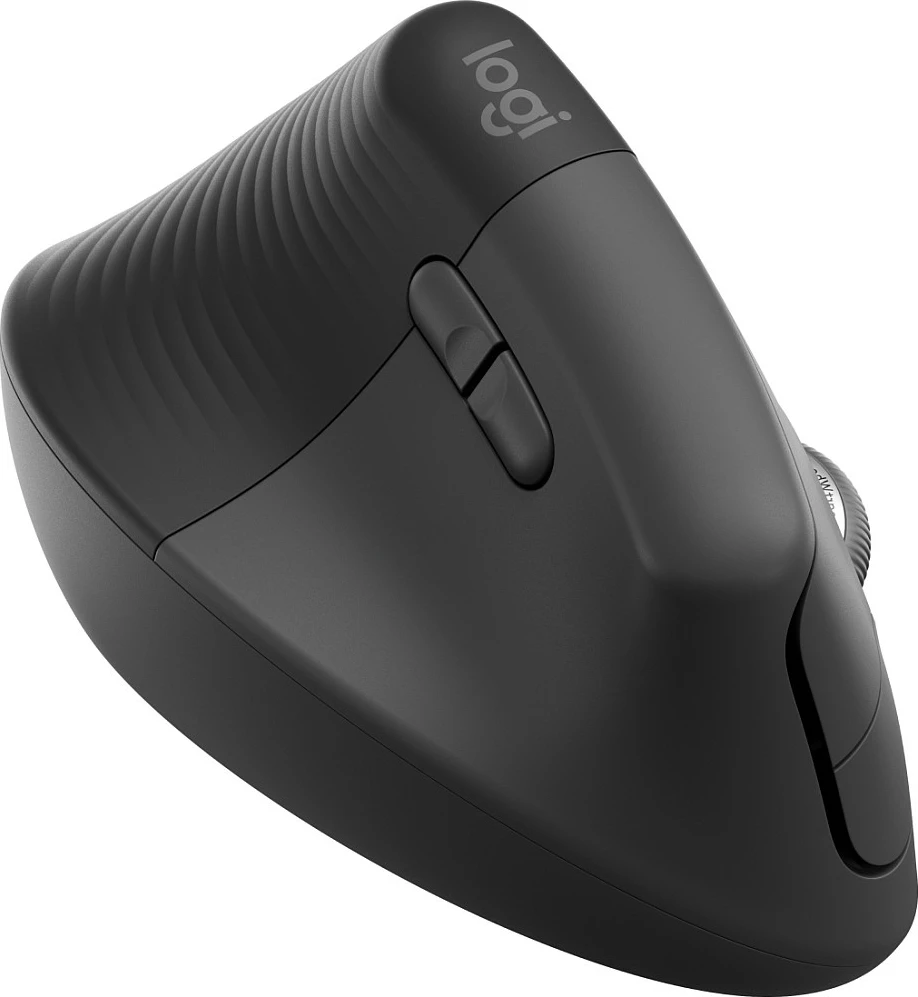 Maus Logitech Lift Vertical Ergonomic për Biznes, Majtas, Dizajn Vertikal, RF Wireless + Bluetooth, 4000 DPI, Grafit