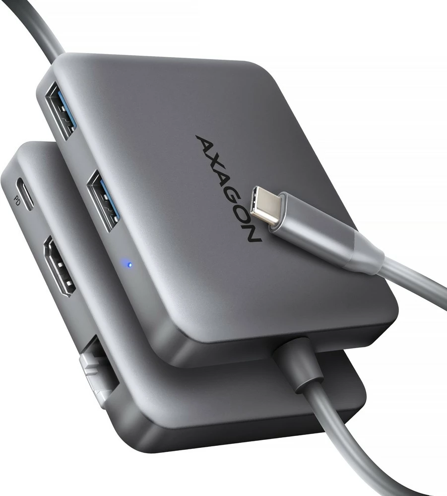 Multiport USB-C hub AXAGON HMC-5HL, 5 porte, HDMI 4K/60Hz, GLAN, Power Delivery 100W, Gri