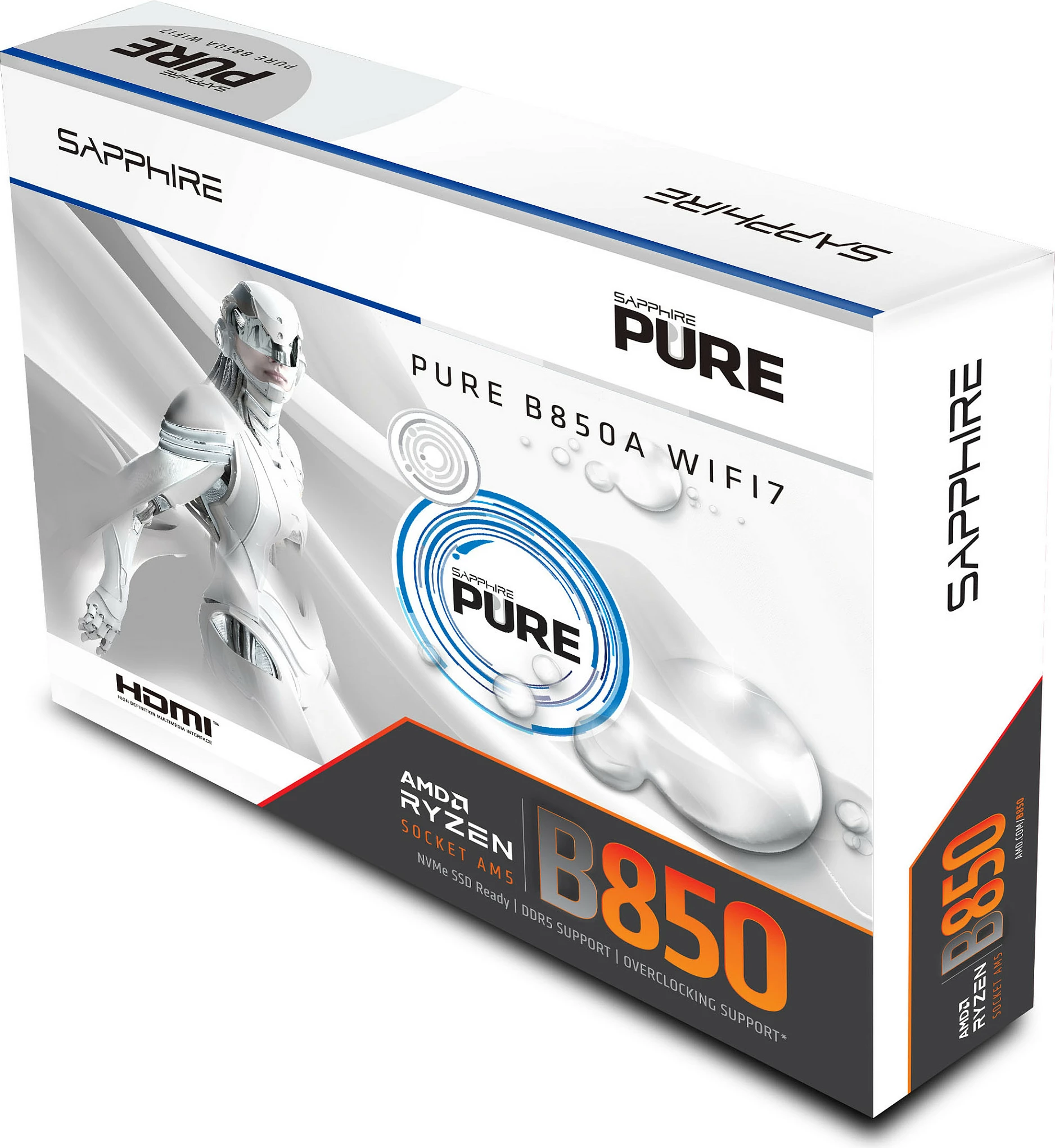 Pllakë amë Sapphire PURE B850A WIFI7, AM5, mATX, 3x M.2, Wi‑Fi 7, e bardhë
