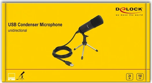 Mikrofon USB kondensator DeLOCK Professional, 24-bit/192 kHz, unidireksional, me tripod, 2.5 m, i zi