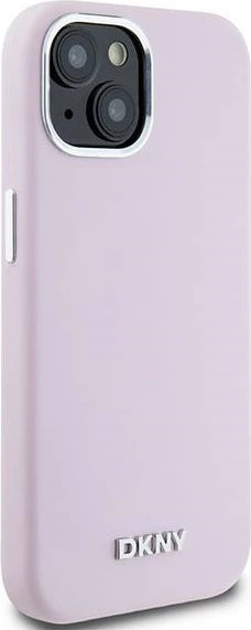 Mbështjellës DKNY Liquid Silicone Small Metal Logo MagSafe për iPhone 15 Plus / 14 Plus, Rozë