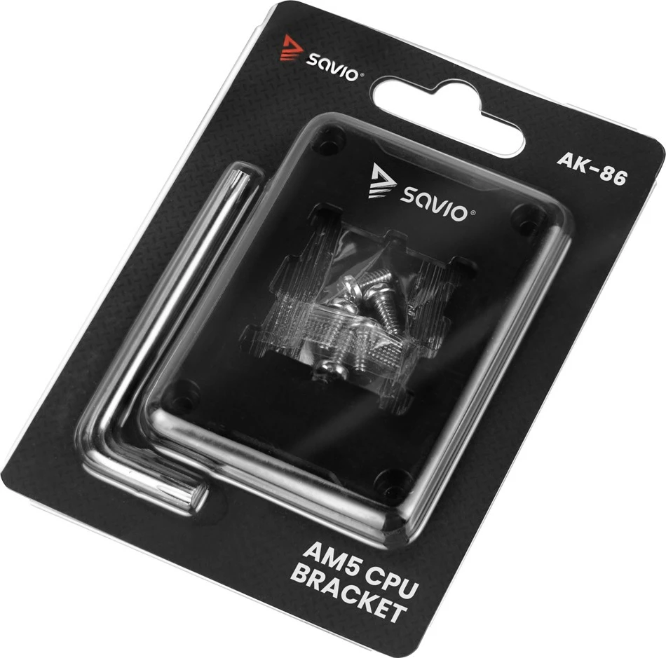 Kornizë montimi procesori AM5, Savio, AK-86 SAVGAK-86, aliazh alumini, 70×54×6 mm, peshë 48 g, set me çelës imbus + 4 vida, e zezë
