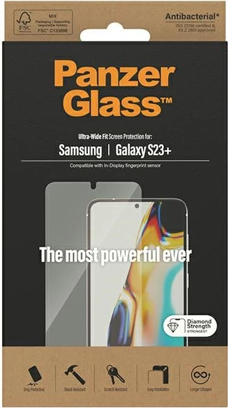 Xham mbrojtës PanzerGlass Ultra-Wide Fit për Samsung Galaxy S23+, i tejdukshëm