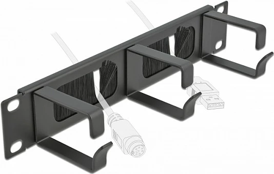 Panel me furçë për menaxhim kabllosh DeLOCK 10" 1U, me 3 grepa, i zi