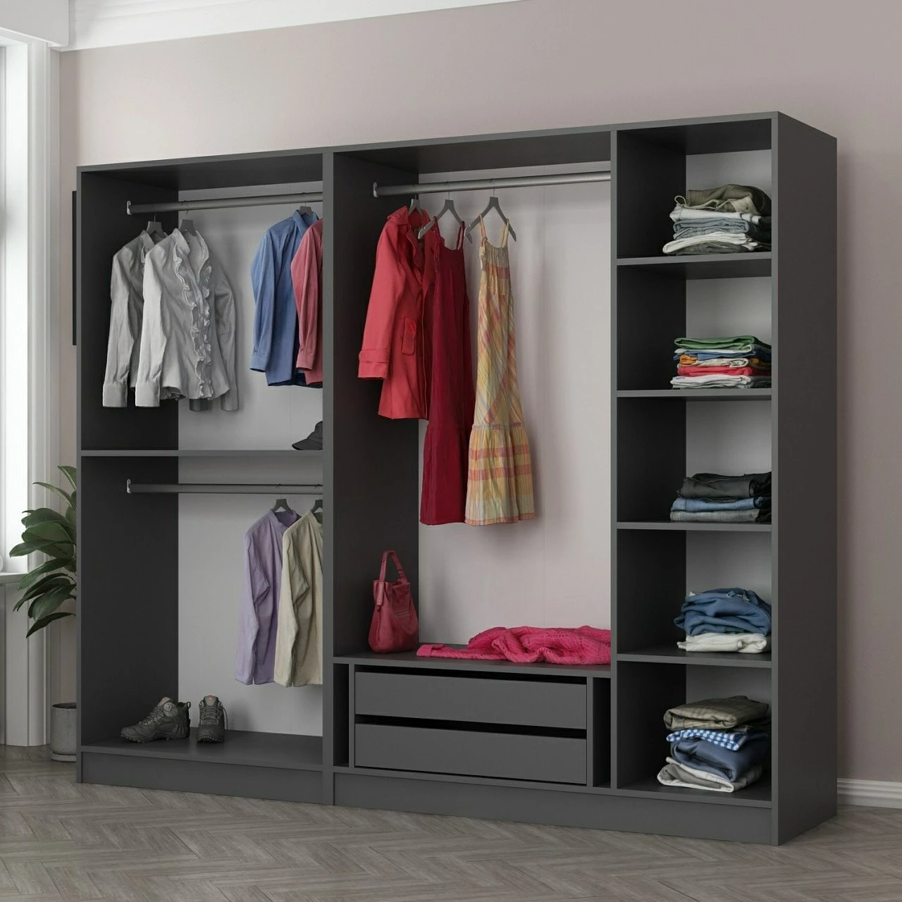 Dollap Skye Decor, anthracite e zi, 225x190x52cm