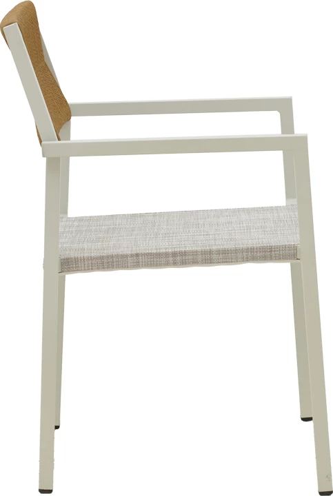 Set tavolinë me karrige Savor-Kliton, alumin i bardhë dhe ratan natyral, 80x80x74cm, 5 copë