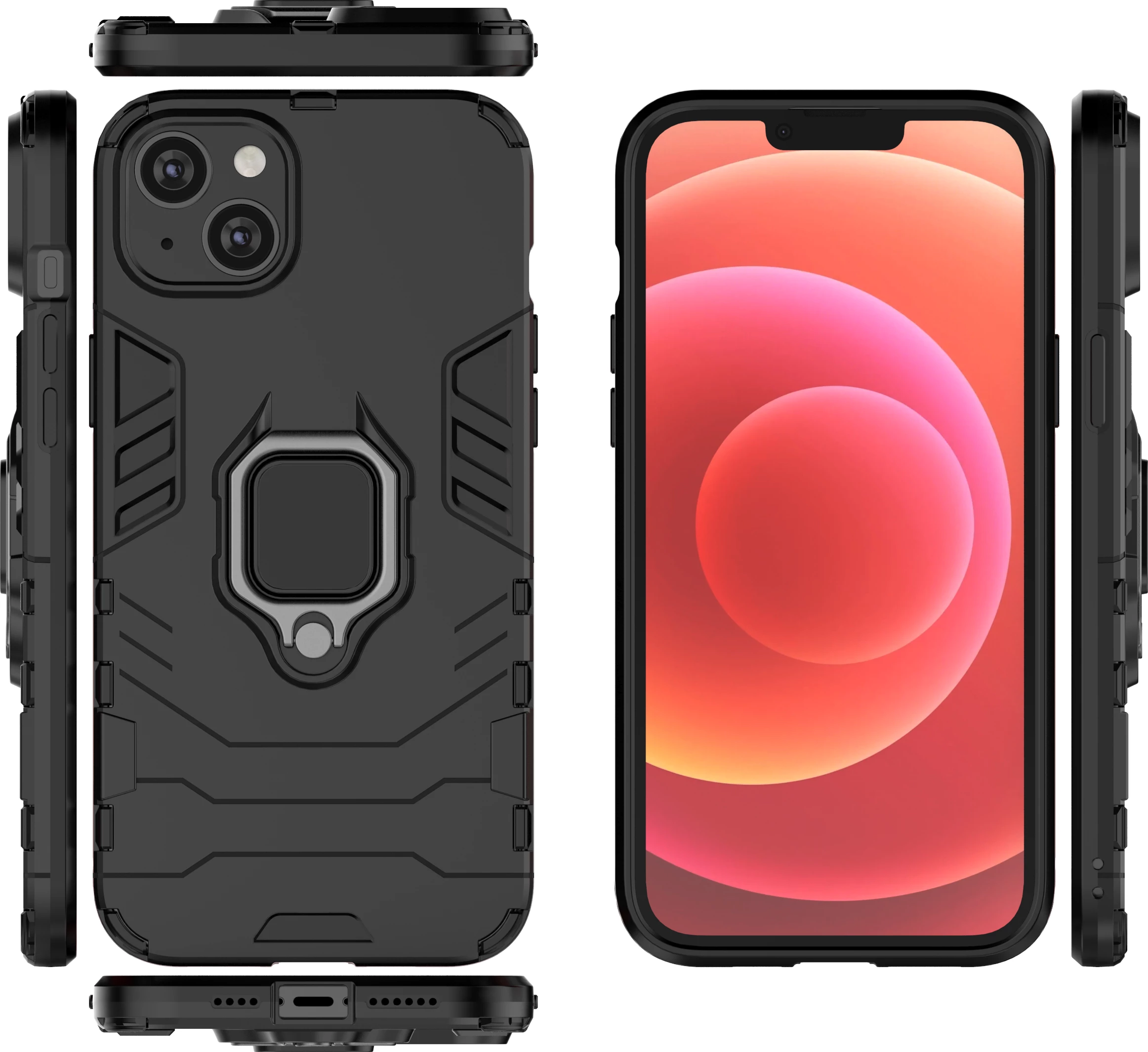 Mbështjellës Hurtel Ring Armor për iPhone 14 Plus, me unazë, i zi