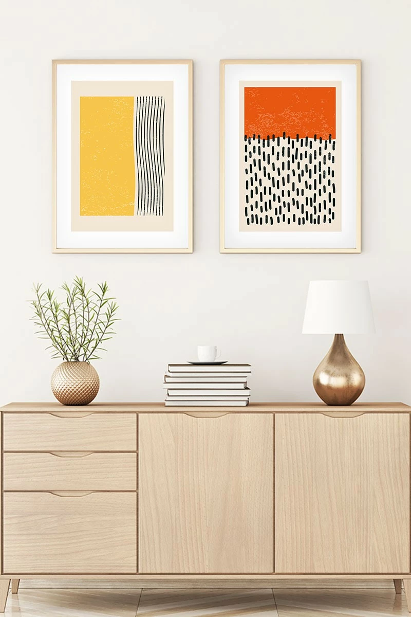 Piktura dekorative me kornizë MDF (2 copë), Wallity, Huhu106, 70x50cm