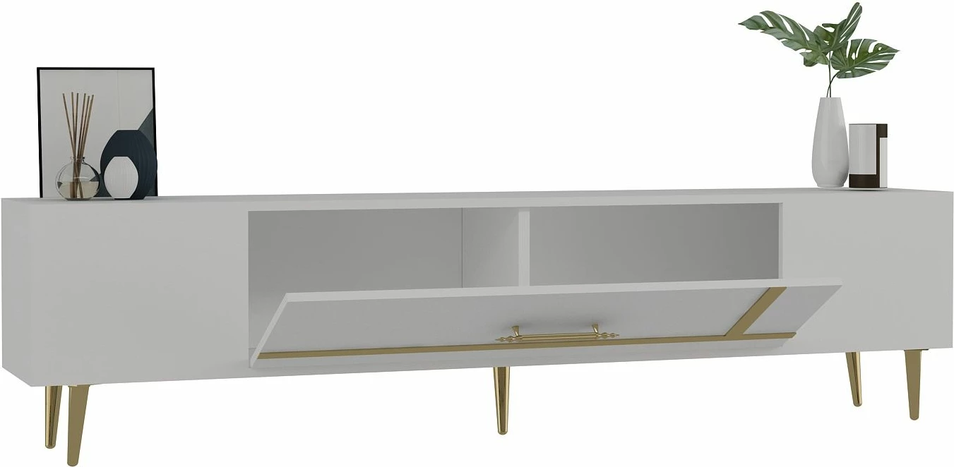 Komodë TV, ngjyrë e bardhë dhe ari, Skye Decor, Dekop1
