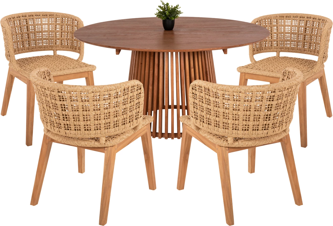 Set ngrënieje FARLEY FH21076.02, tavolinë Ø150 cm & 4 karrige (5 pjesë), ngjyrë natyrale